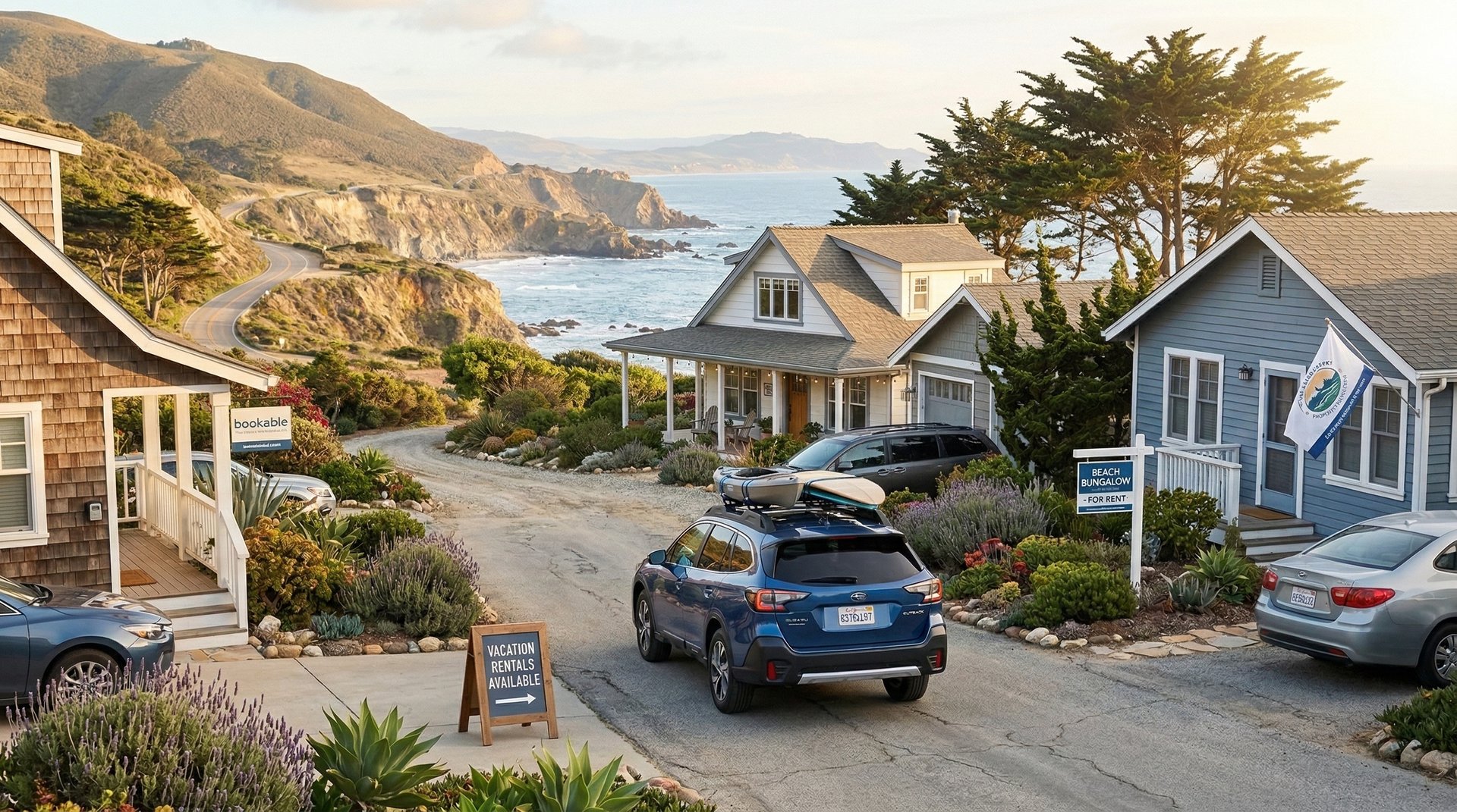 Central Coast beach town neighborhood representing properties used for vacation rentals