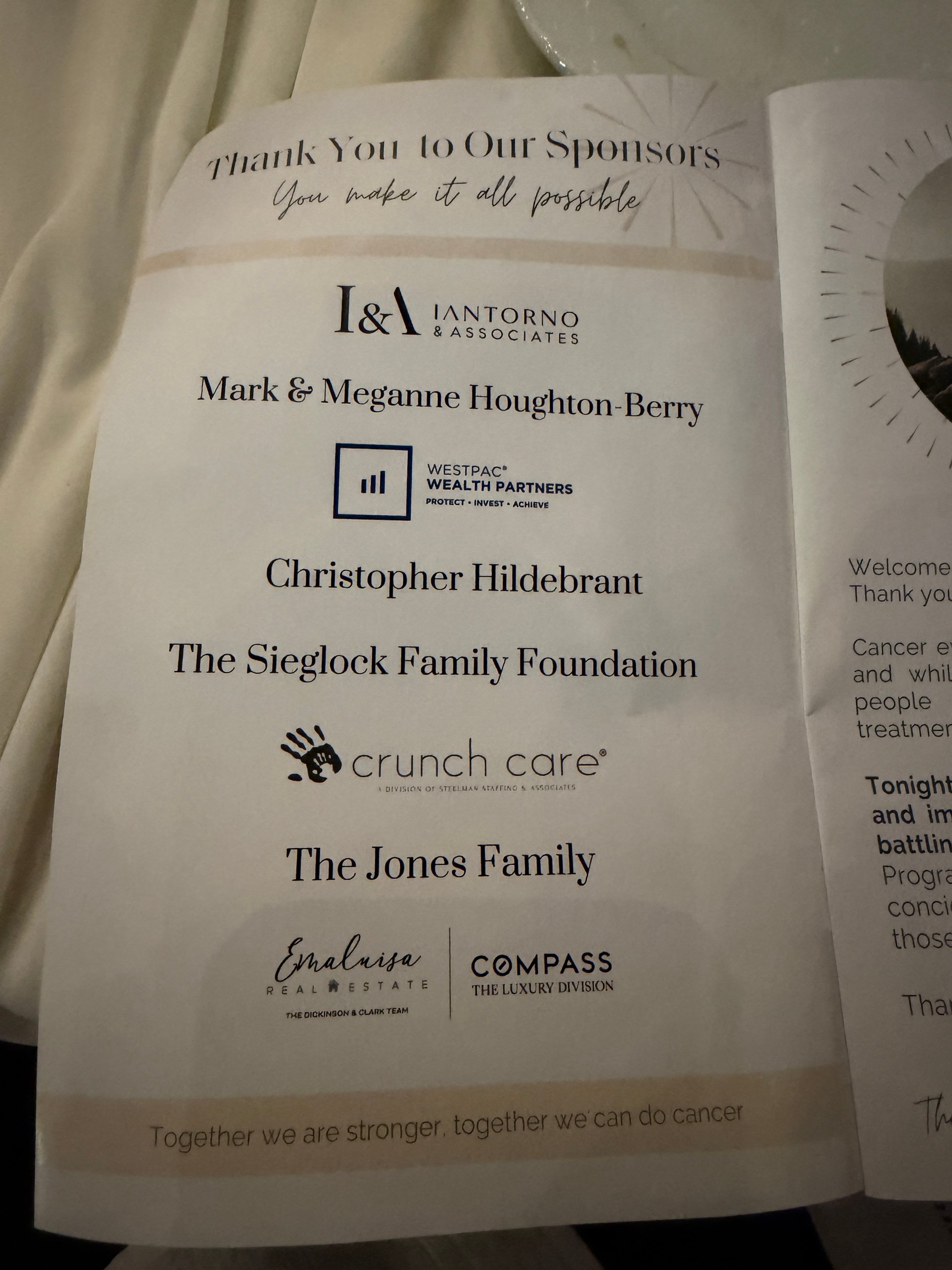 DO Cancer sponsor list including Iantorno and Associates
