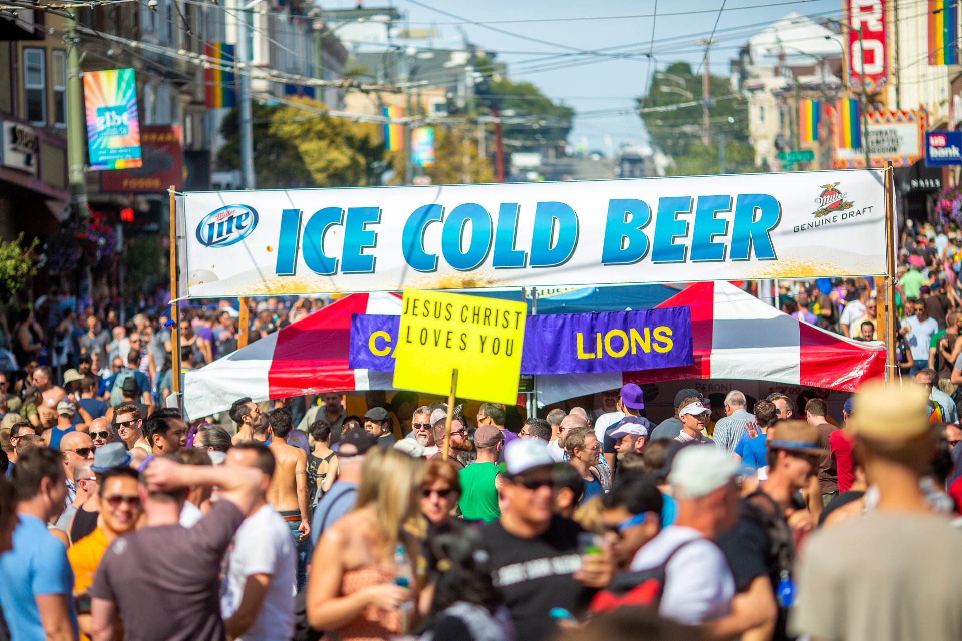 Crowd and vendors filling Castro Street during the Castro Street Fair