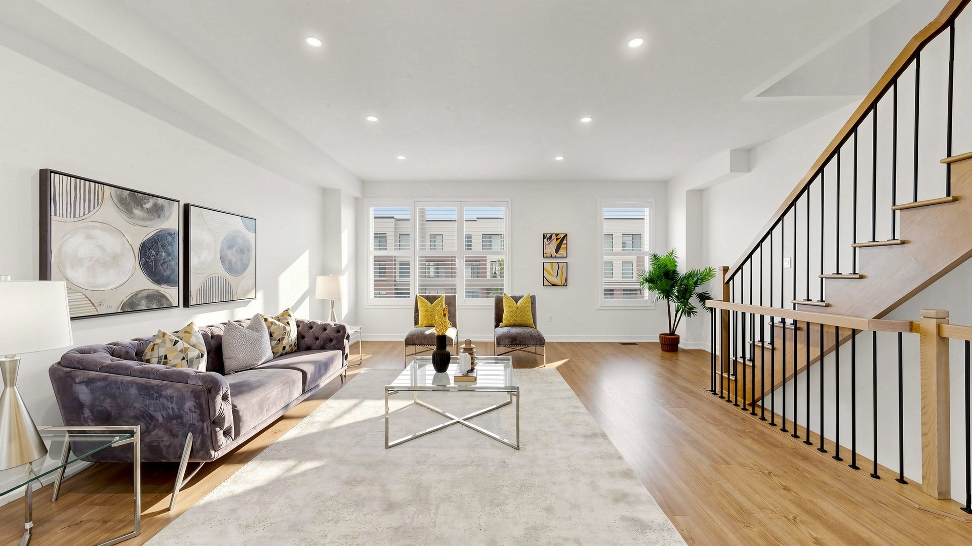 Staged living room at 3062 Ernest Appelbe Blvd, Oakville