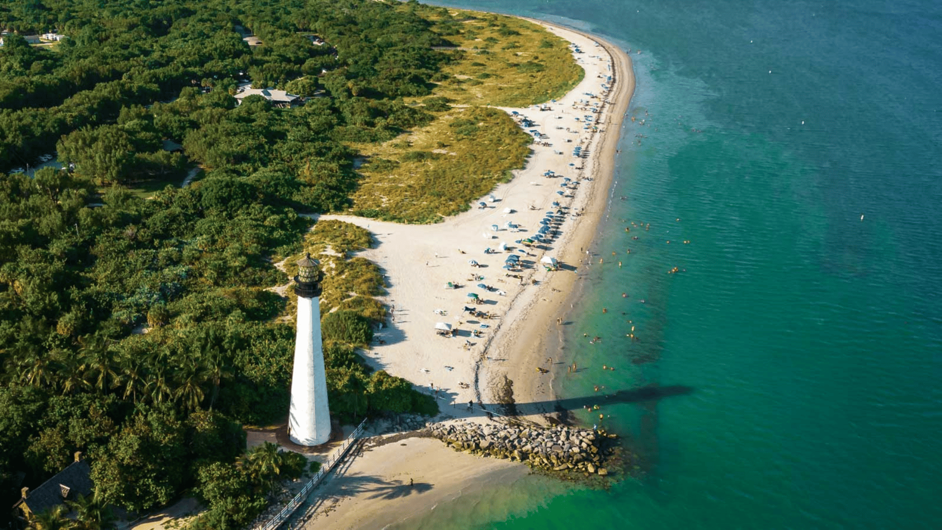 Key Biscayne Cape Florida lighthouse and beach aerial view near Miami - The Edit Real Estate October travel guide