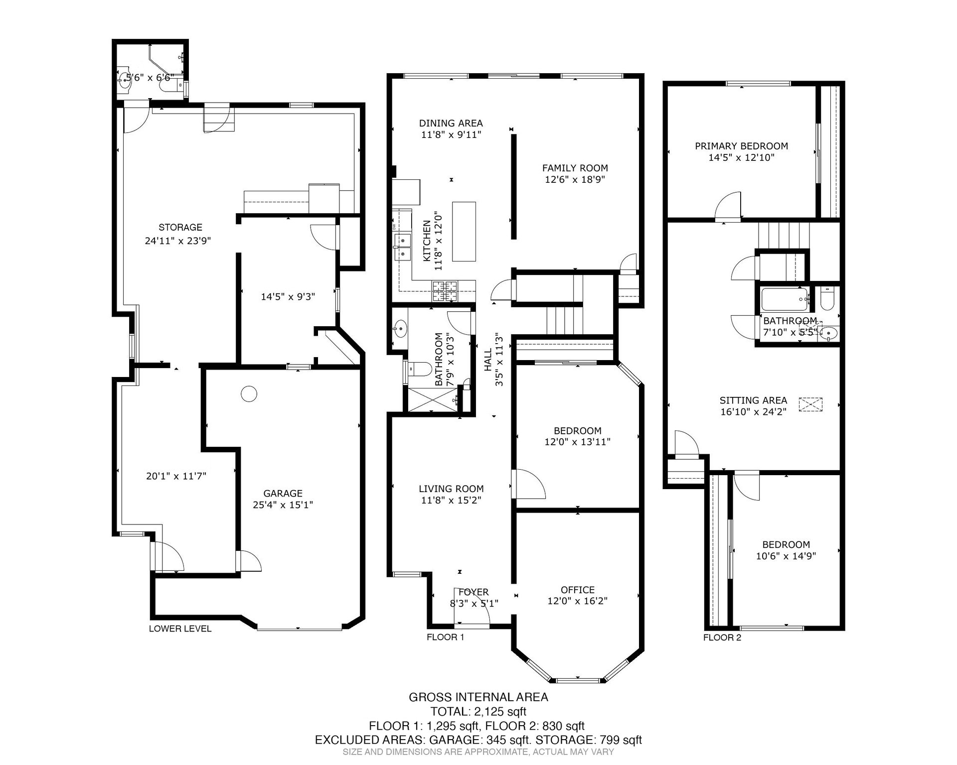2269 Bryant Street floor plan, three levels with garage, office, three bedrooms, and sitting room, Mission District San Francisco