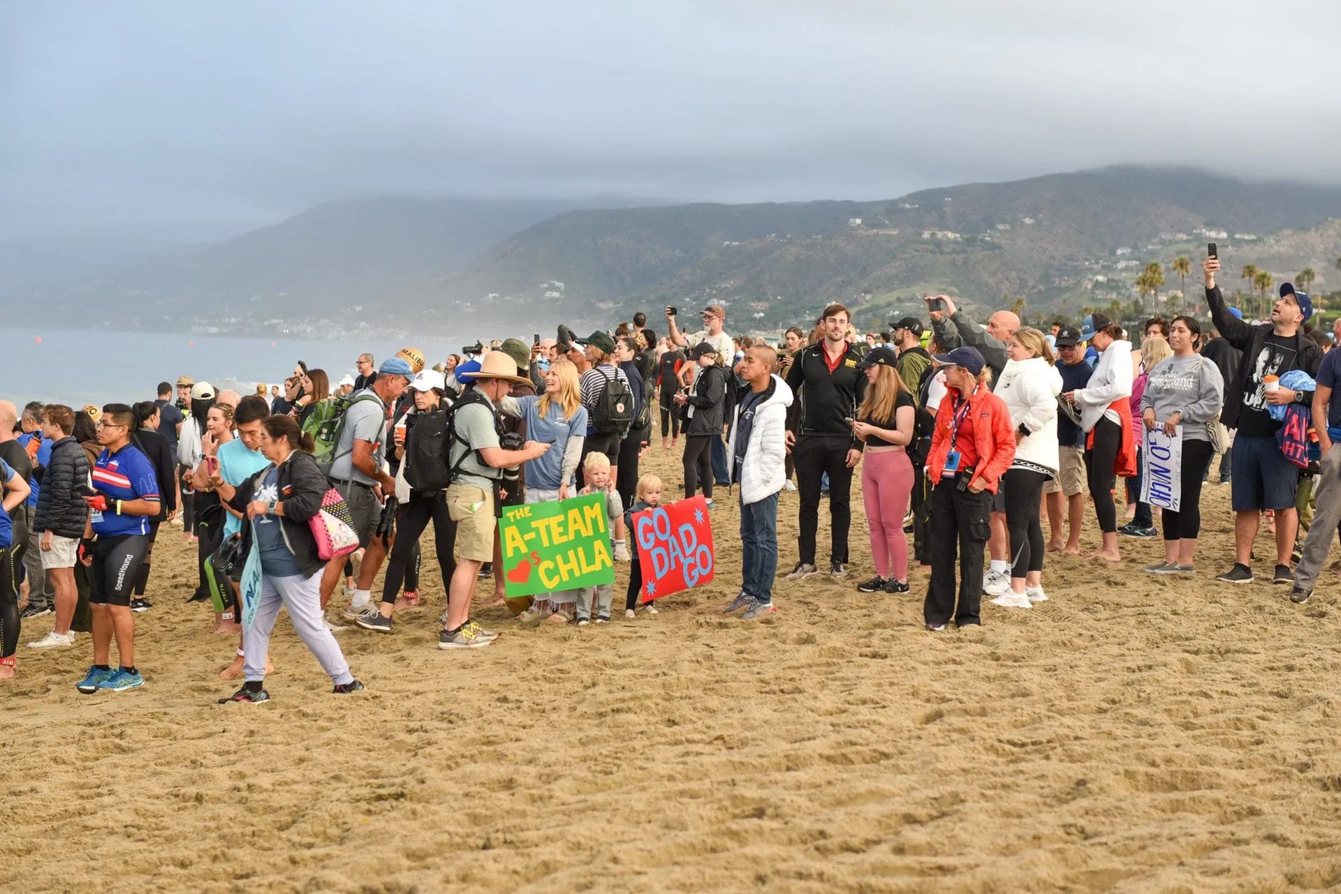 Spectators at the Zuma Beach Triathlon finish line