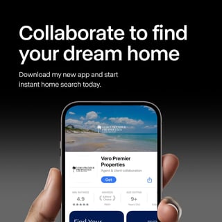 Vero Premier Properties mobile app promotion: Collaborate to find your dream home, shown on an iPhone in the Apple App Store