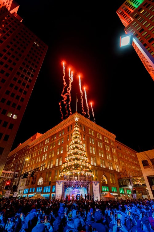 Highmark Light Up Night in Downtown Pittsburgh, with lights and festive atmosphere