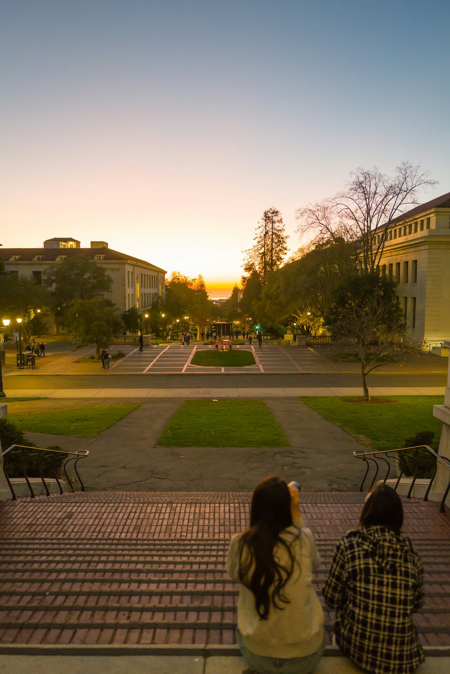 View west toward San Francisco Bay from the University of California Berkeley campus at sunset