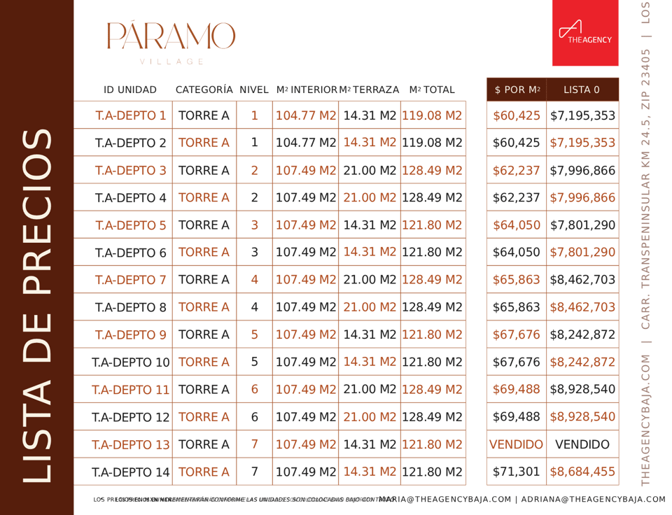 Price List - Spanish