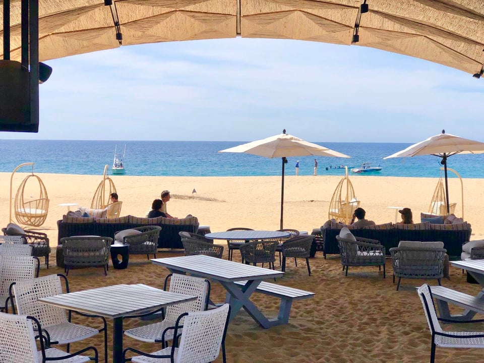 Beachfront lounge seating at the Quivira beach club