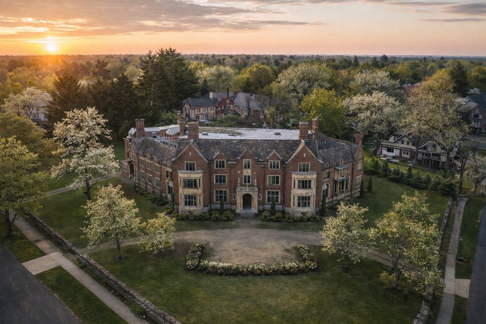 Historic Michigan street at sunset