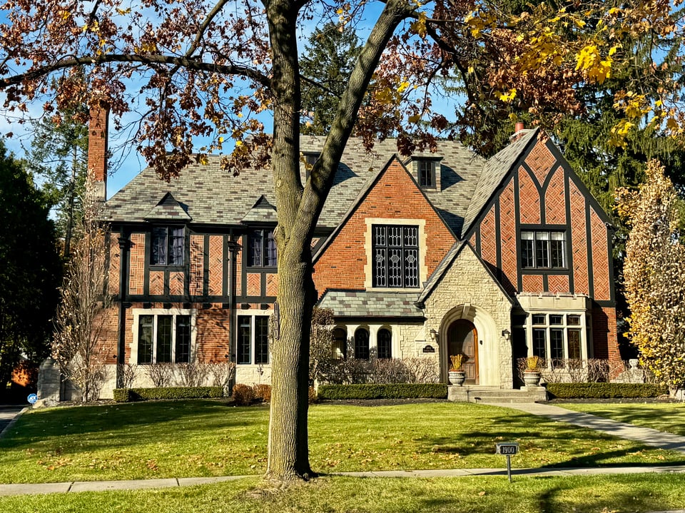 Twilight view of a Palmer Woods estate