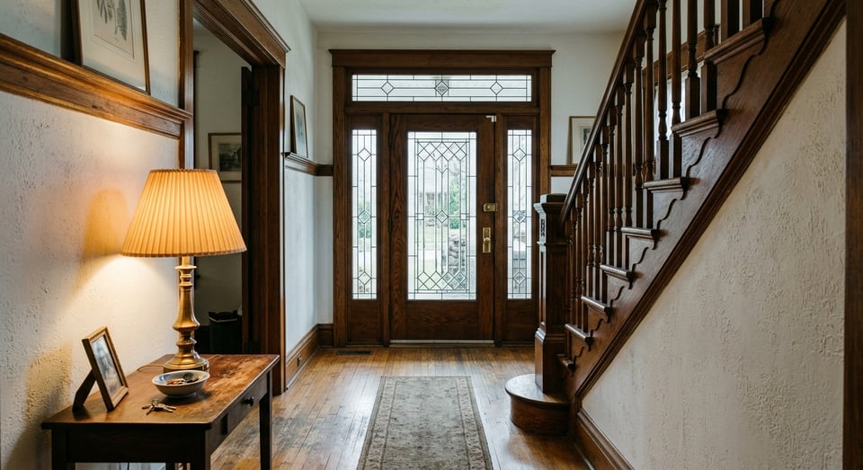 Historic interior entry hall with staircase