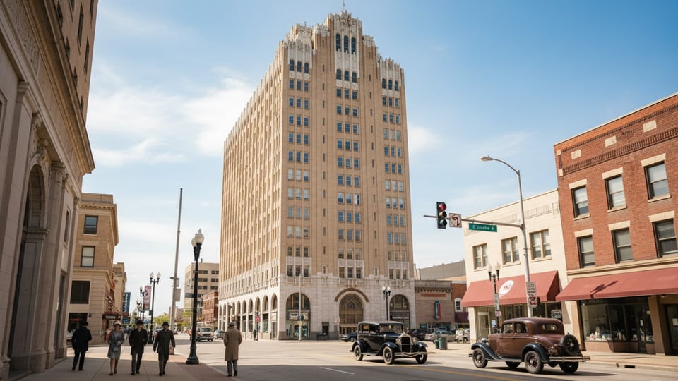 Historic bank building in downtown Pontiac