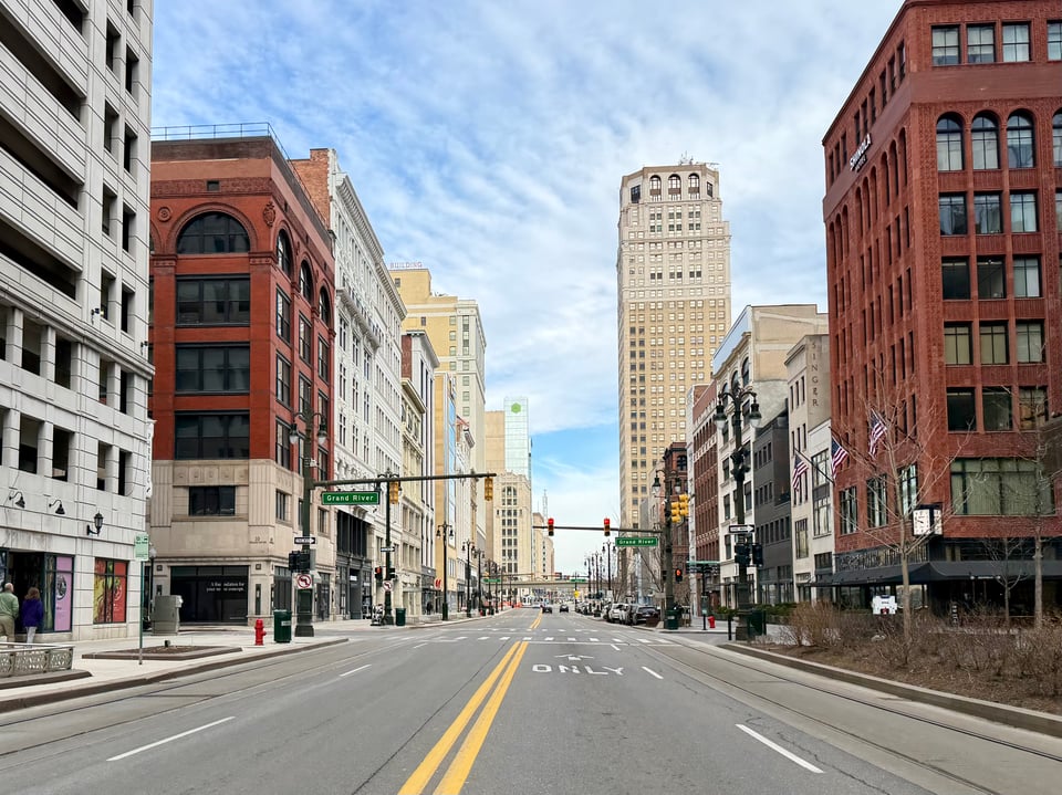 Historic downtown Detroit streetscape