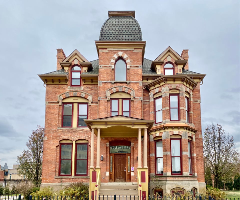Rowhouses and urban residential streetscape