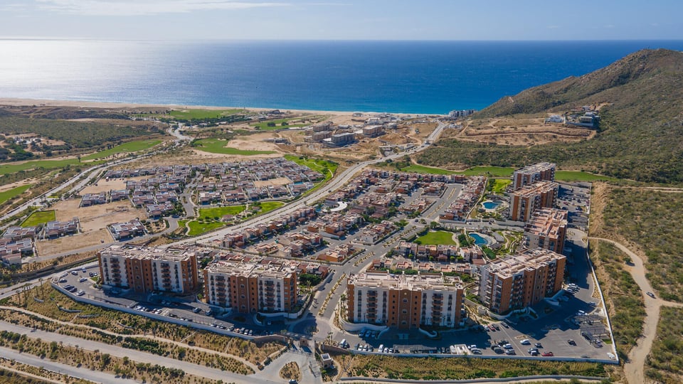 Aerial view of the Copala neighborhood with ocean views in Quivira Los Cabos