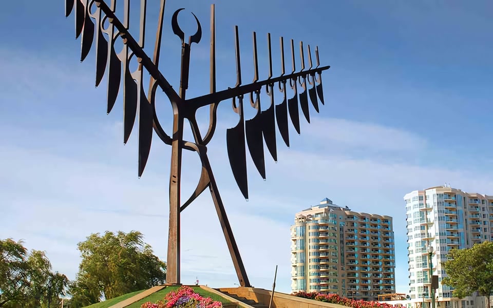 Barrie waterfront and Spirit Catcher sculpture