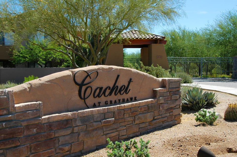 Cachet at Grayhawk community entrance monument