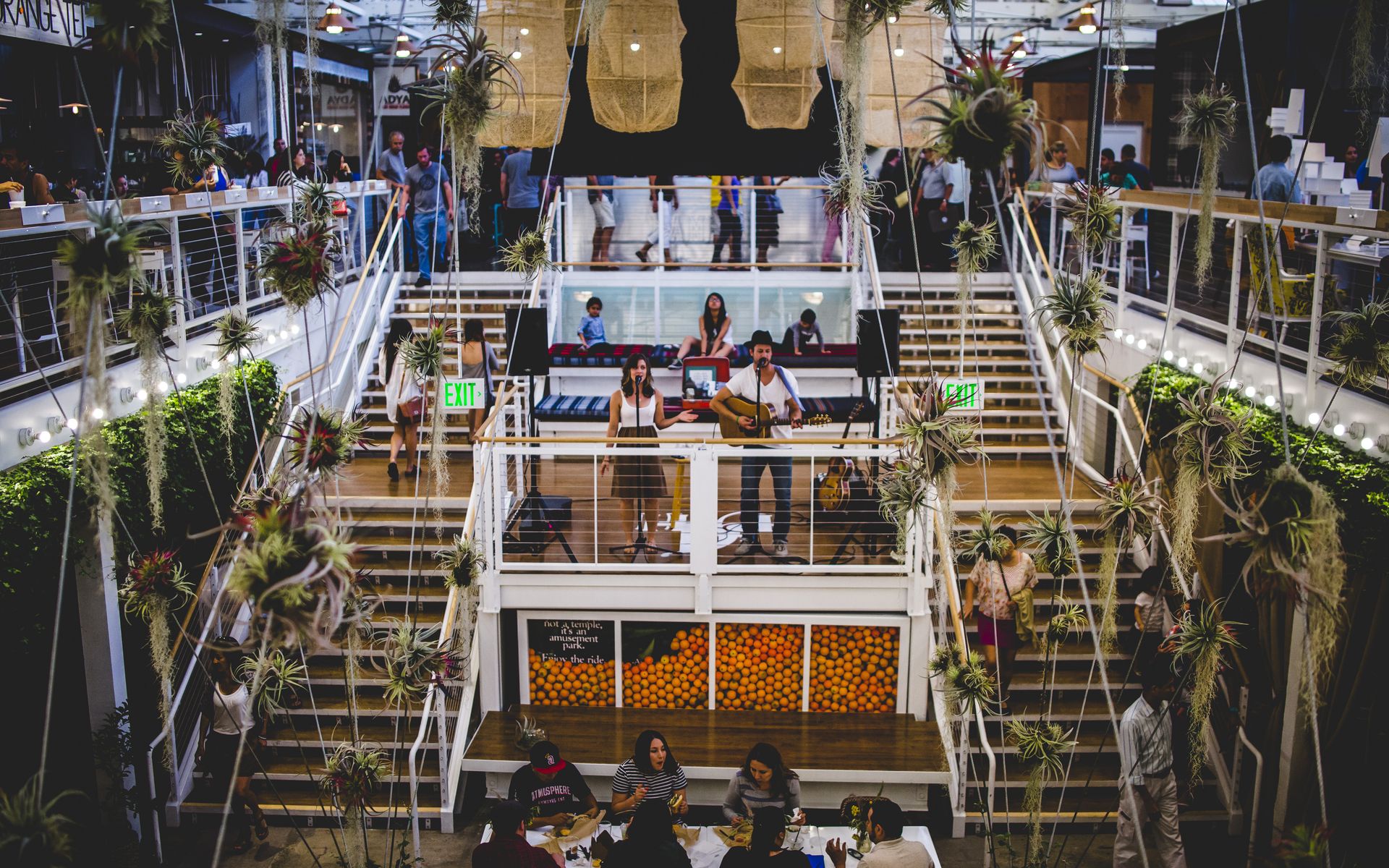 Interior balconies and dining spaces at Anaheim Packing House
