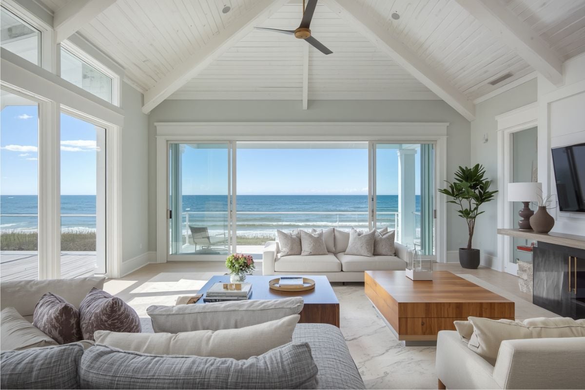 A stunning view of Hilton Head beach access from inside a sunroom