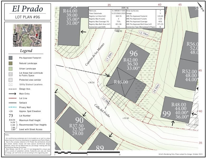 El Prado Lot #96 | Ocean-View Lot with 371 m² Pre-Approved Build Footprint in Las Catalinas