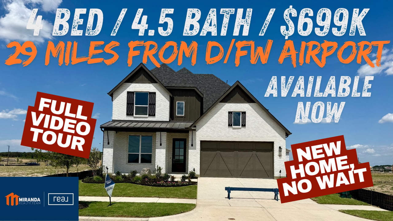 Video tour cover: Highland Homes inventory home at Landmark by Hillwood in Denton, TX — quick move-in new construction