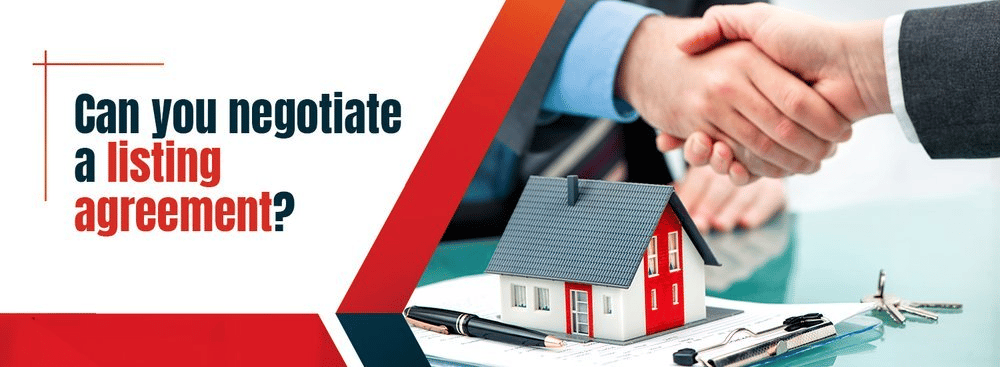 Can you negotiate a listing agreement? A handshake and model house illustrate the question.
