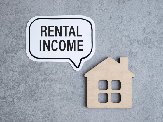 “RENTAL INCOME” speech bubble beside a small wooden house symbol.