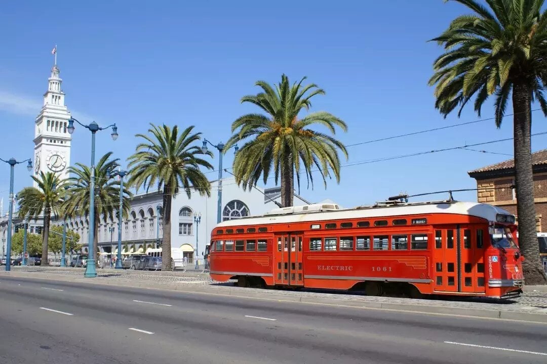 F-Market streetcar passing through North Beach, connecting the neighborhood with downtown San Francisco.