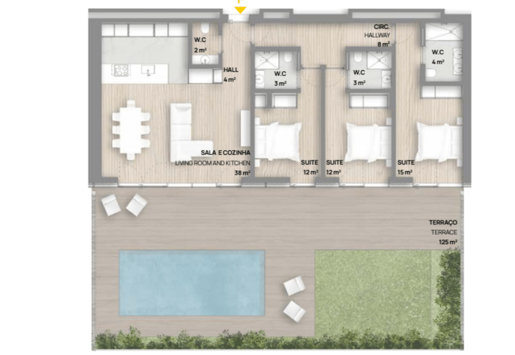 Sophisticated 3-bedroom Apartment with Private Pool Near Porto