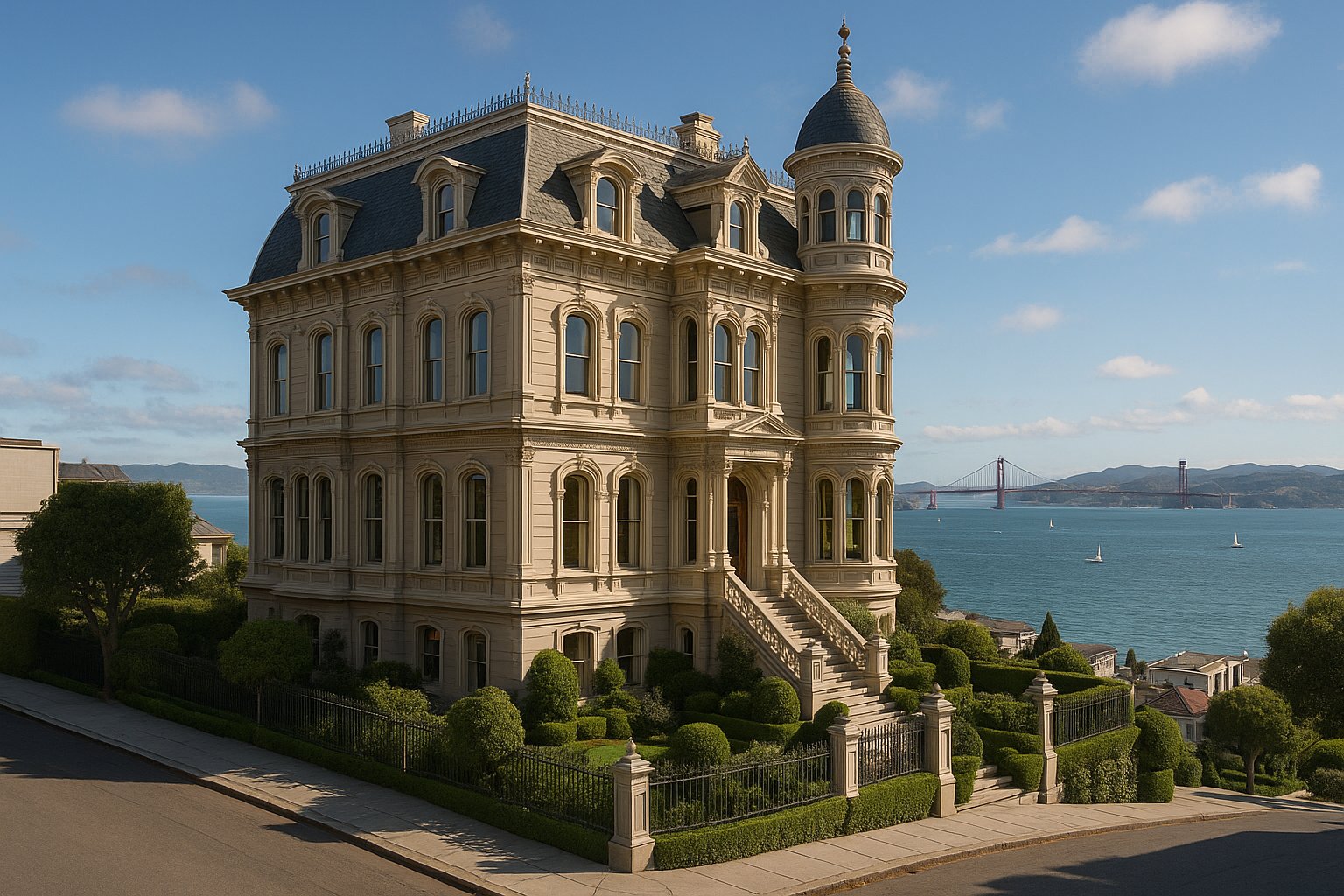 A grand Victorian mansion in Pacific Heights with bay views.