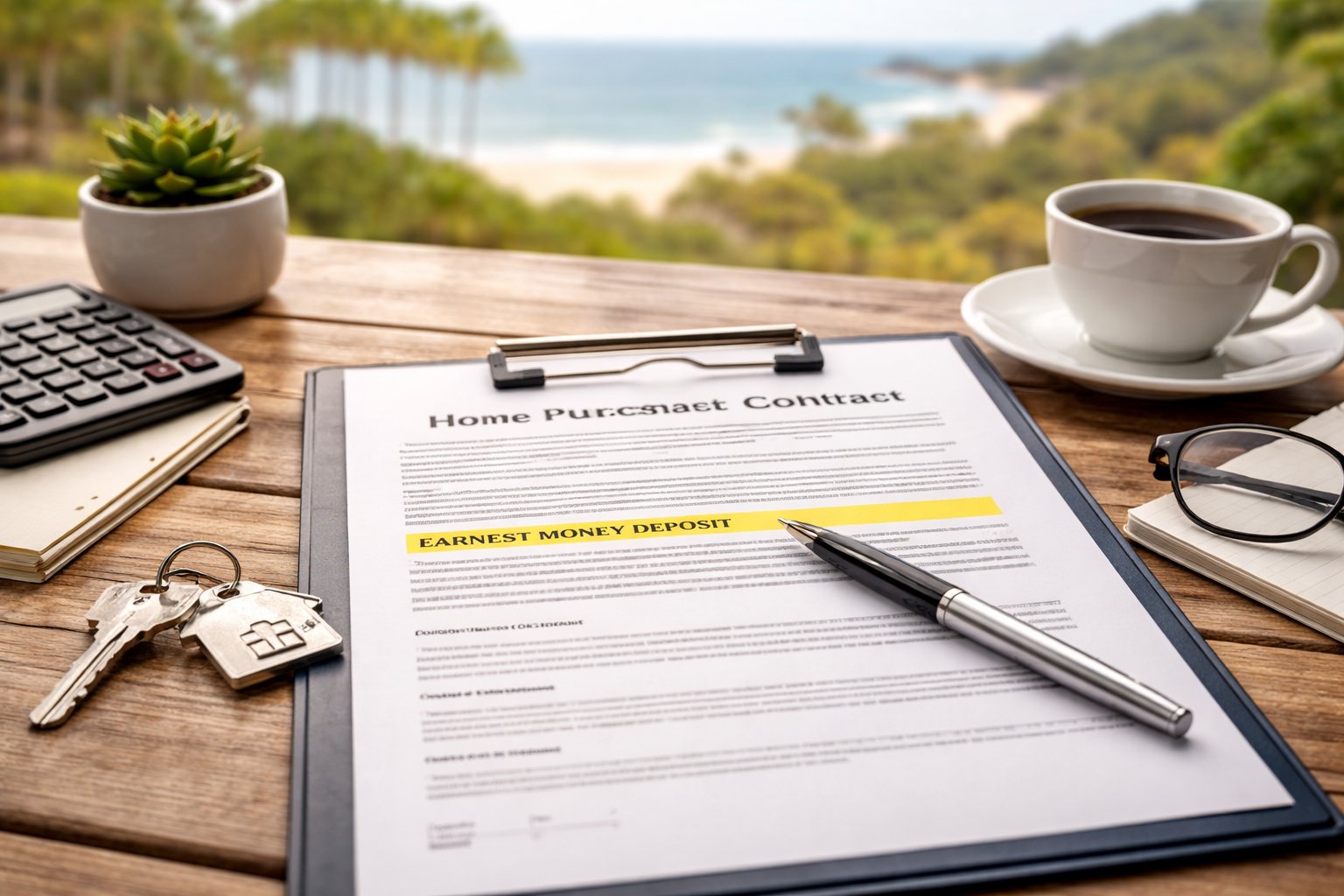 Home purchase contract outlining earnest money terms on the Central Coast
