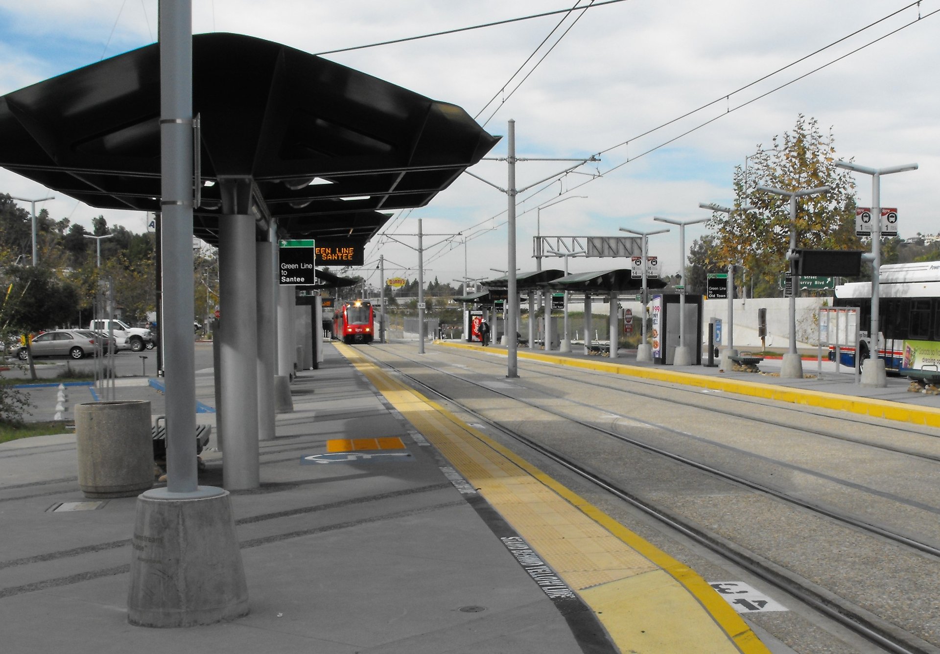70th Street trolley station on the Green Line in La Mesa, photographed January 2010
