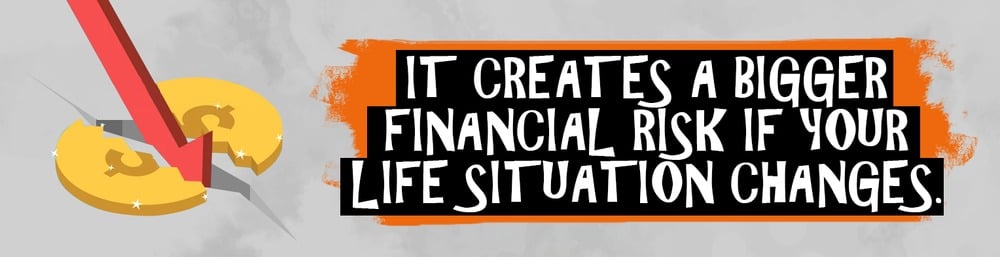 Graphic warns that maxing out a home-buying budget creates greater financial risk if life circumstances change.
