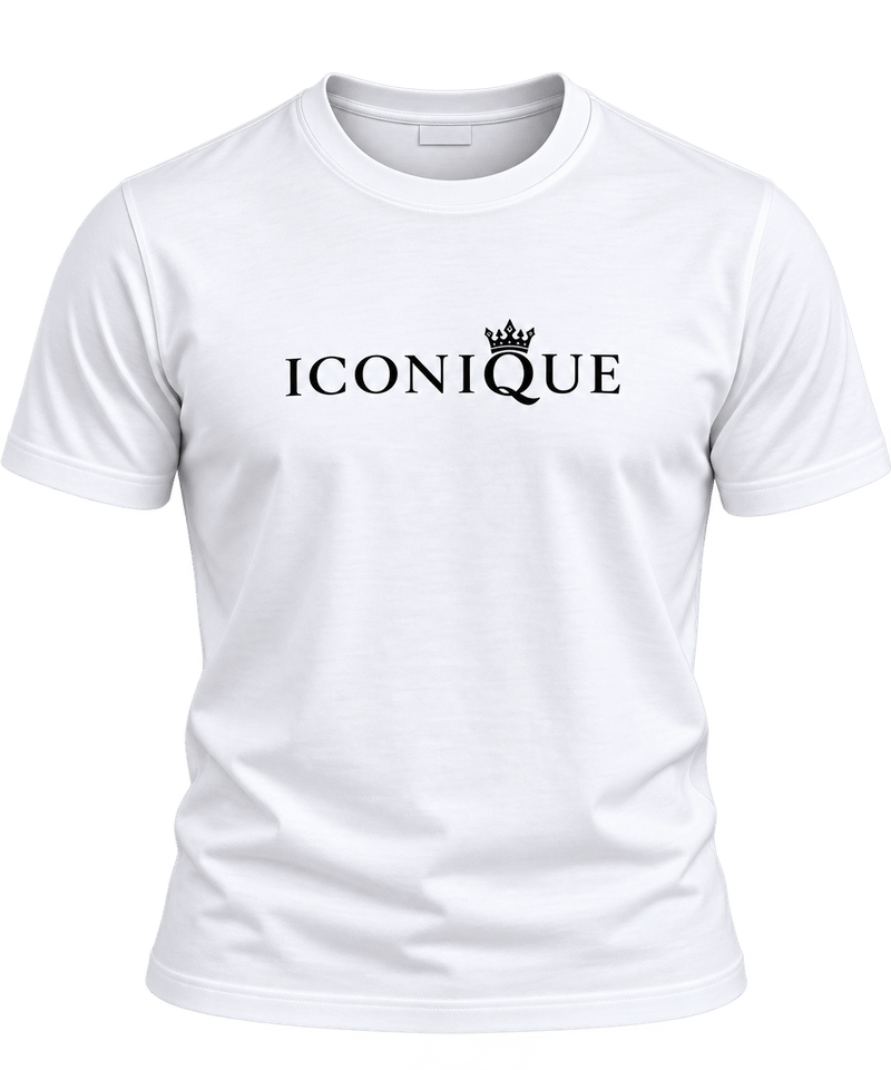 White T-shirt with the ICONIQUE wordmark and crown on the chest.