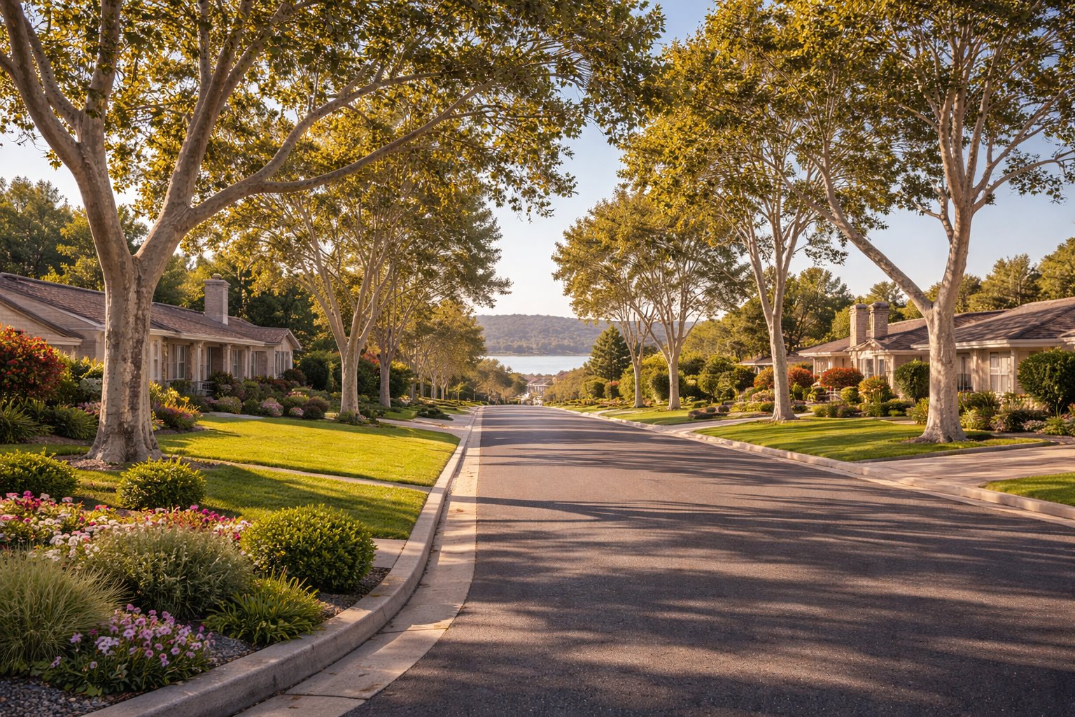 Tree-lined residential street in Eastbluff neighborhood near Upper Newport Bay, Newport Beach