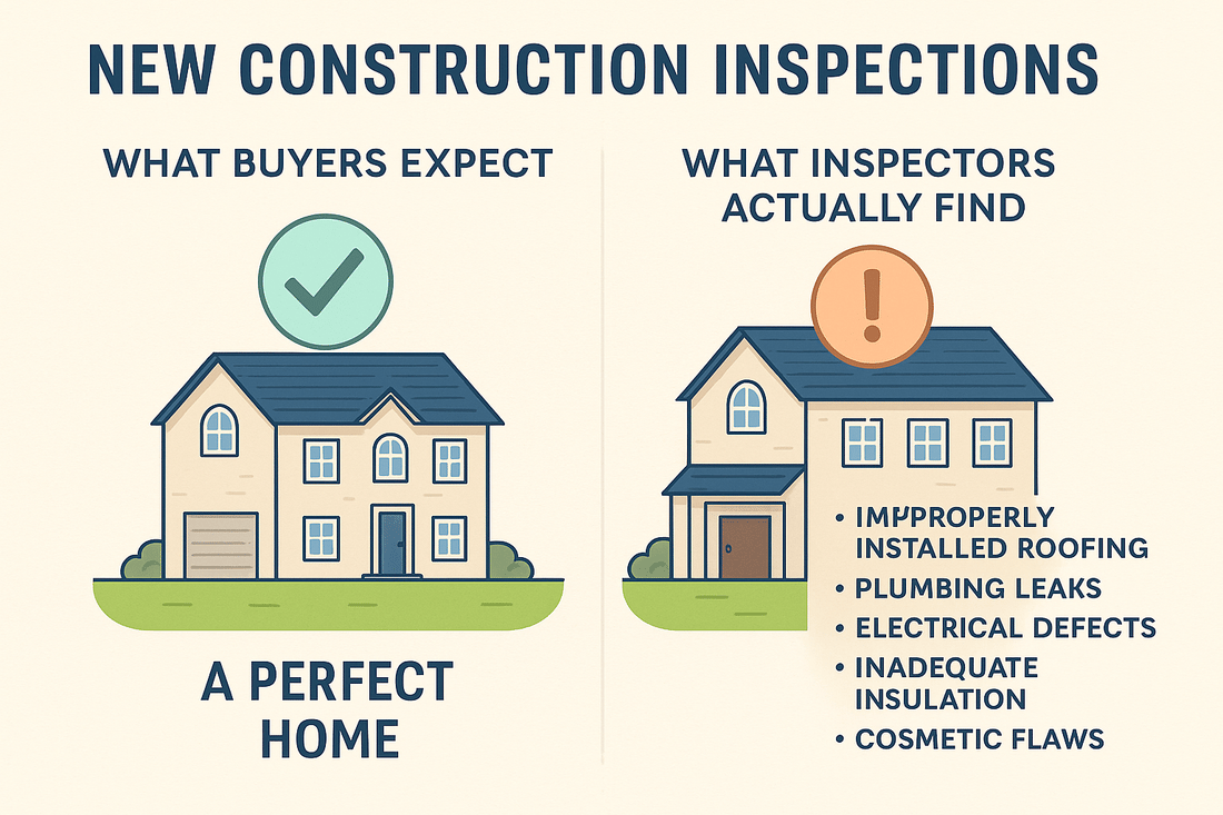 Infographic contrasts buyers’ expectations for new homes with common inspection findings and construction defects.