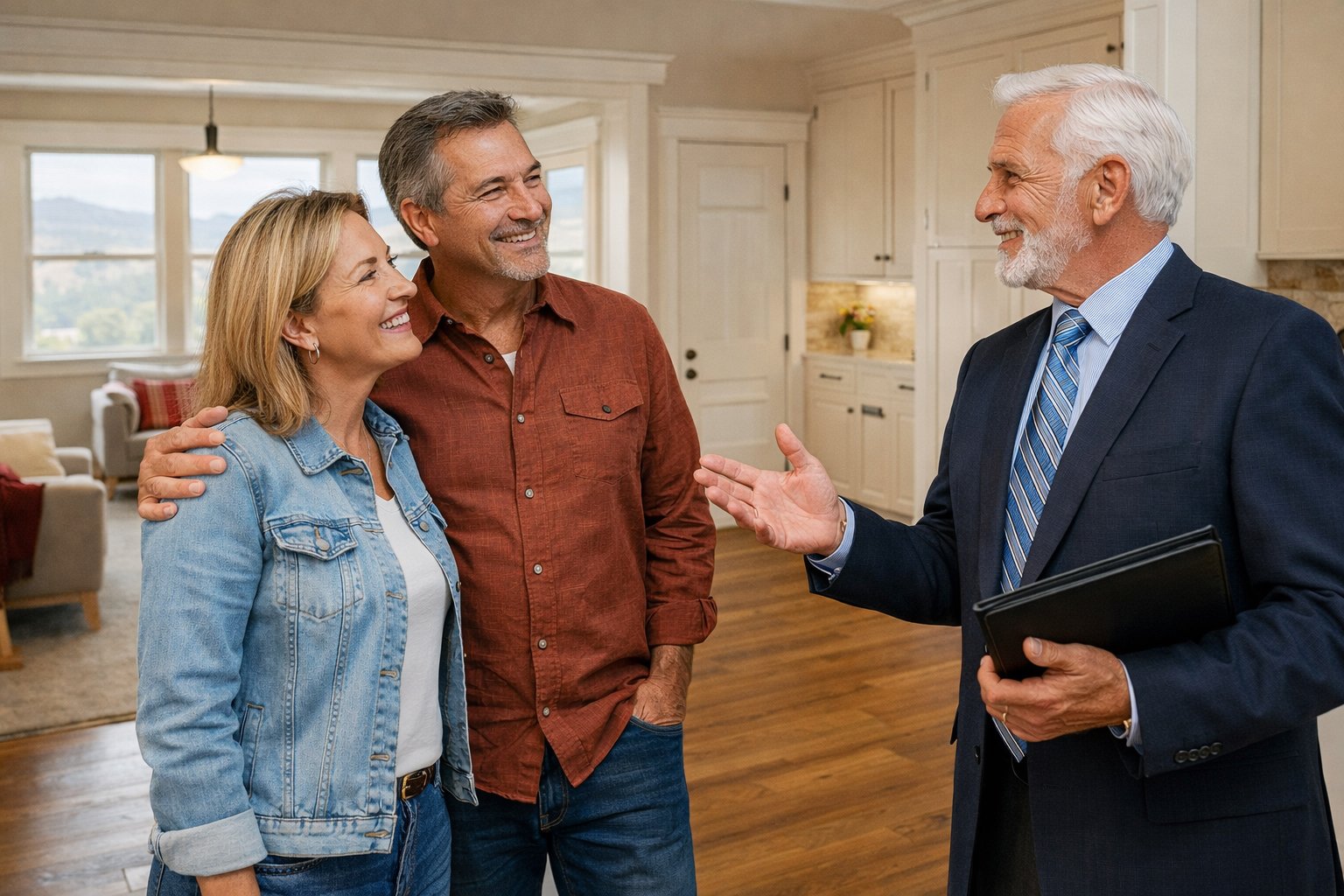 Homebuyers consulting with a real estate agent about purchasing property in San Luis Obispo County
