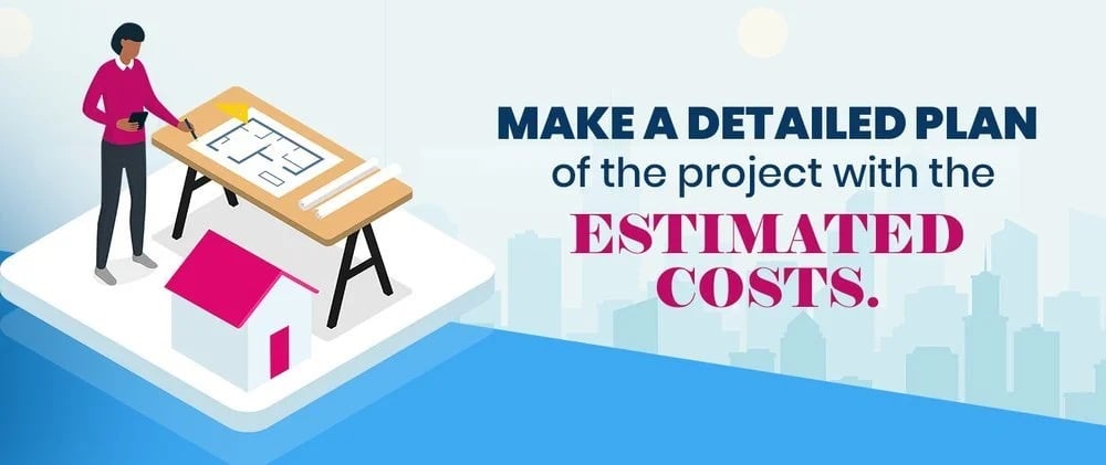 Renovation budgeting graphic advising a detailed plan based on estimated costs.
