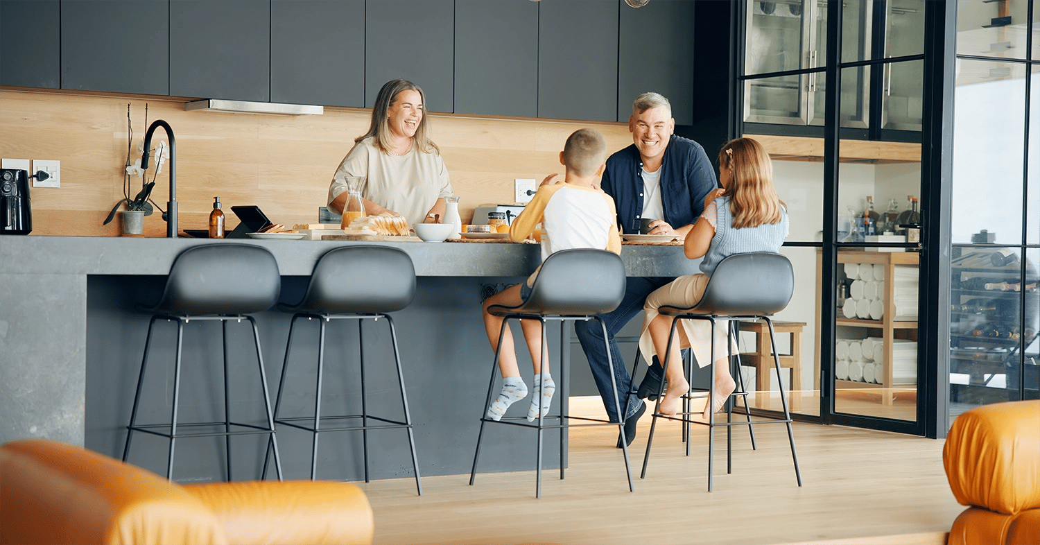 family eating in kitchen