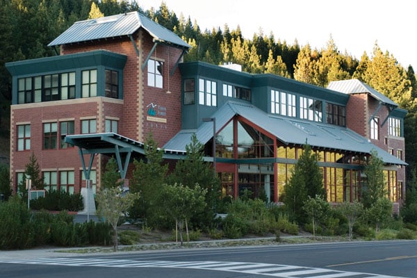 Incline Village Community Hospital, part of Tahoe Forest Health System, surrounded by pine forest near Lake Tahoe, Nevada