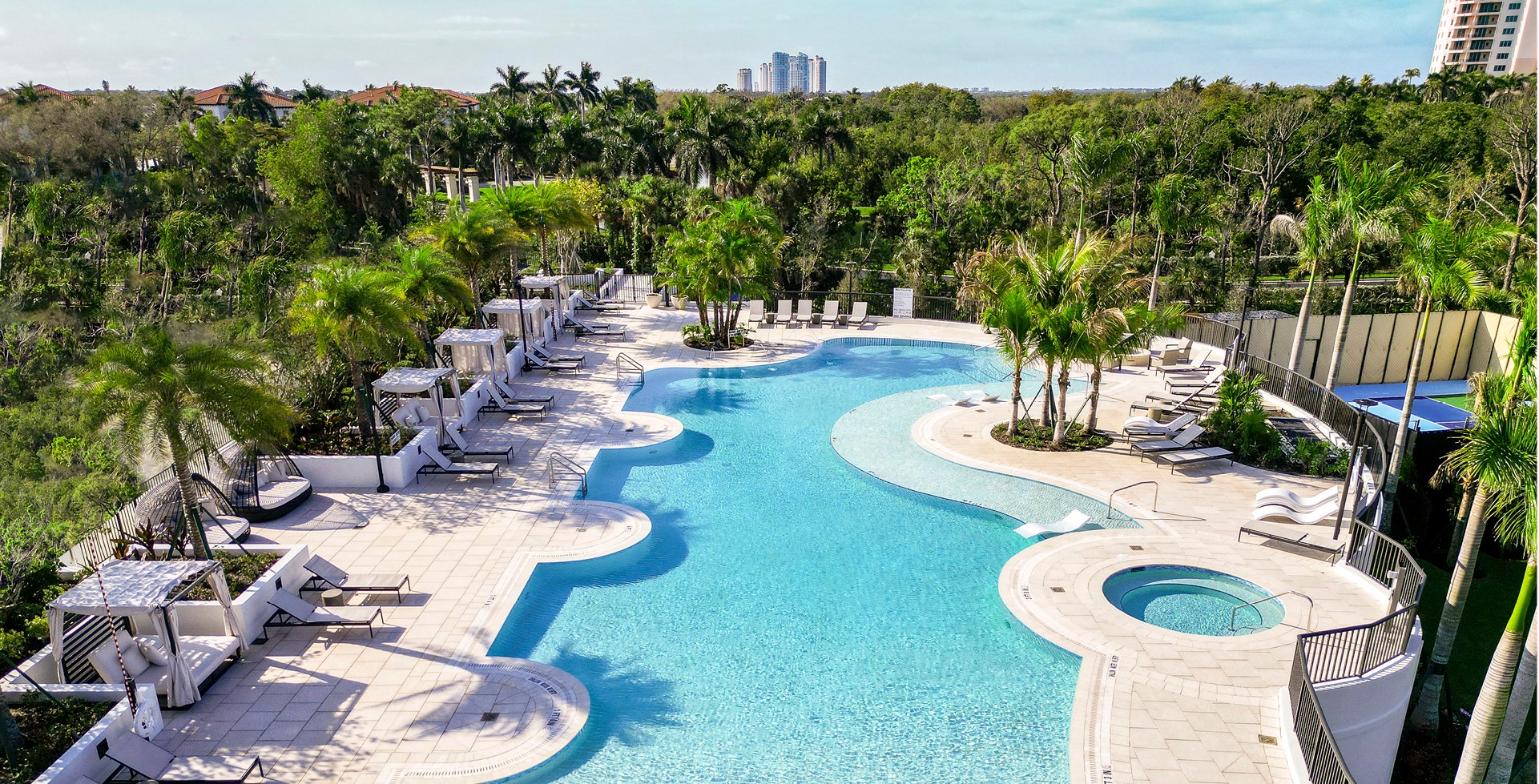 Resort pool deck with cabanas at Infinity at The Colony