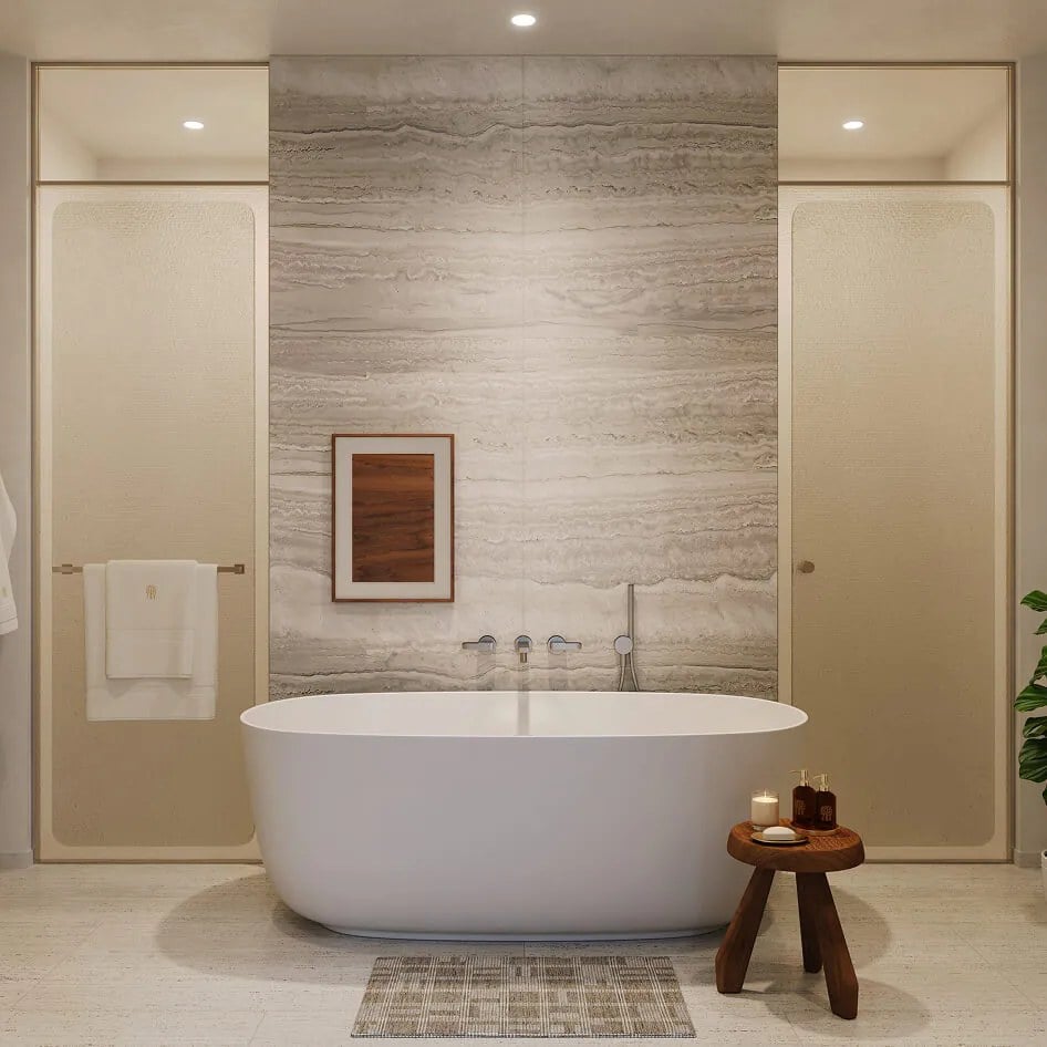 Primary Bathroom rendering at Banyan Tree Residences in West Palm Beach.