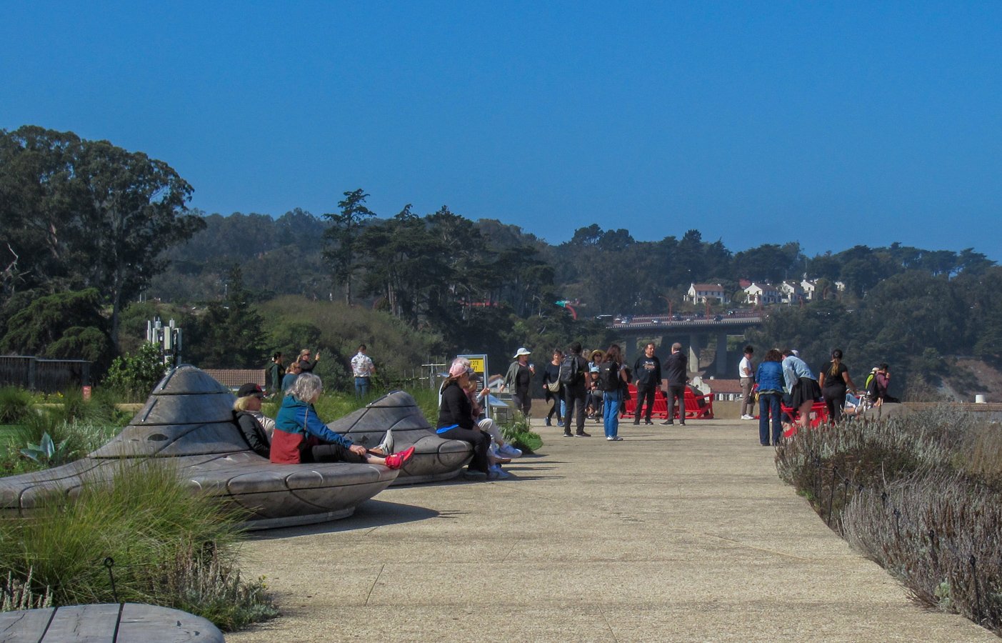 Walkway through Presidio Tunnel Tops with views of San Francisco