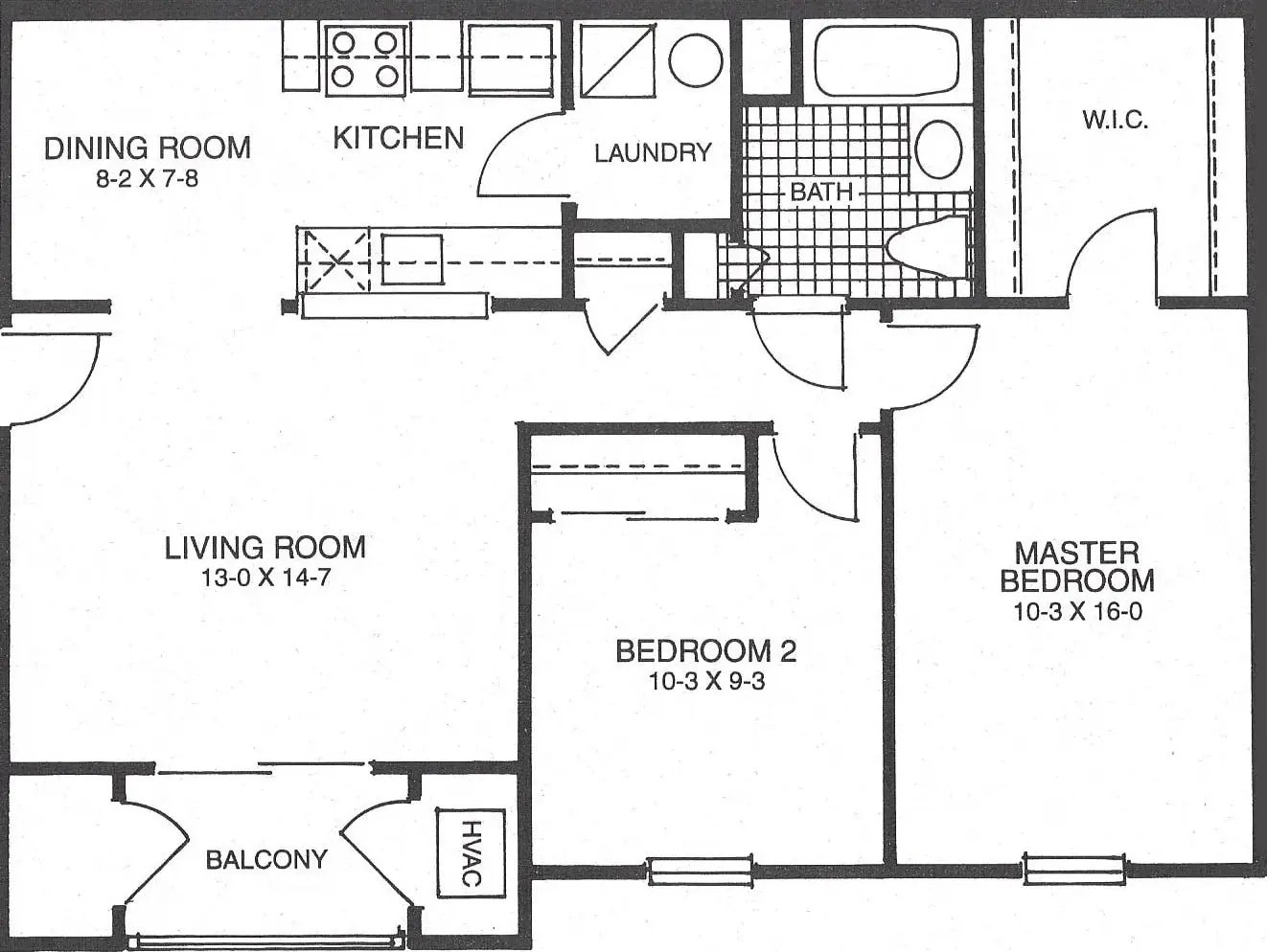 Two bedroom, one bath floor plan