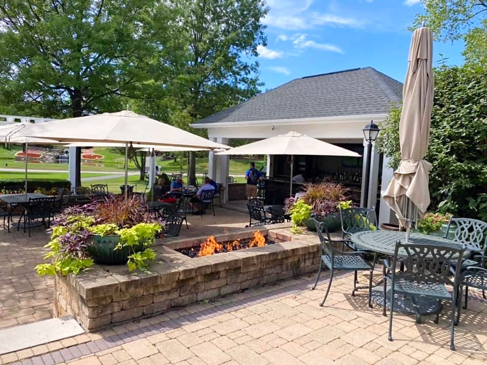 Outdoor terrace at The Lakes Golf & Country Club in the Highland Lakes community of Westerville, Ohio.