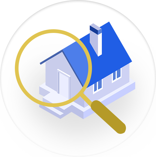 House under a gold magnifying glass.