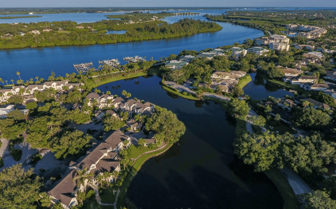 Aerial view Vero Beach barrier island Indian River Lagoon luxury homes waterways