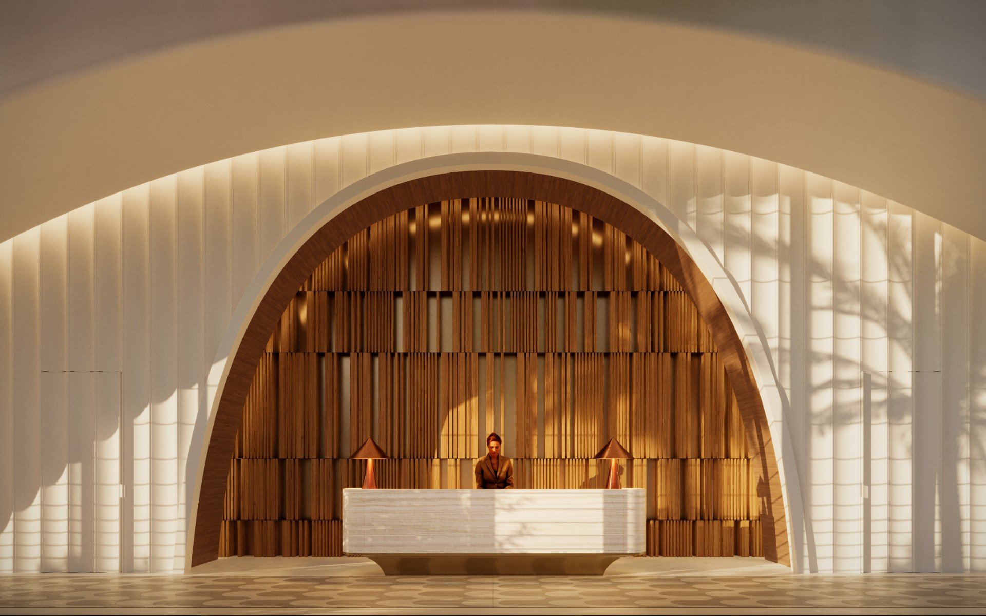 Rendering of the arched private residential lobby at The Ritz-Carlton Residences, South Beach