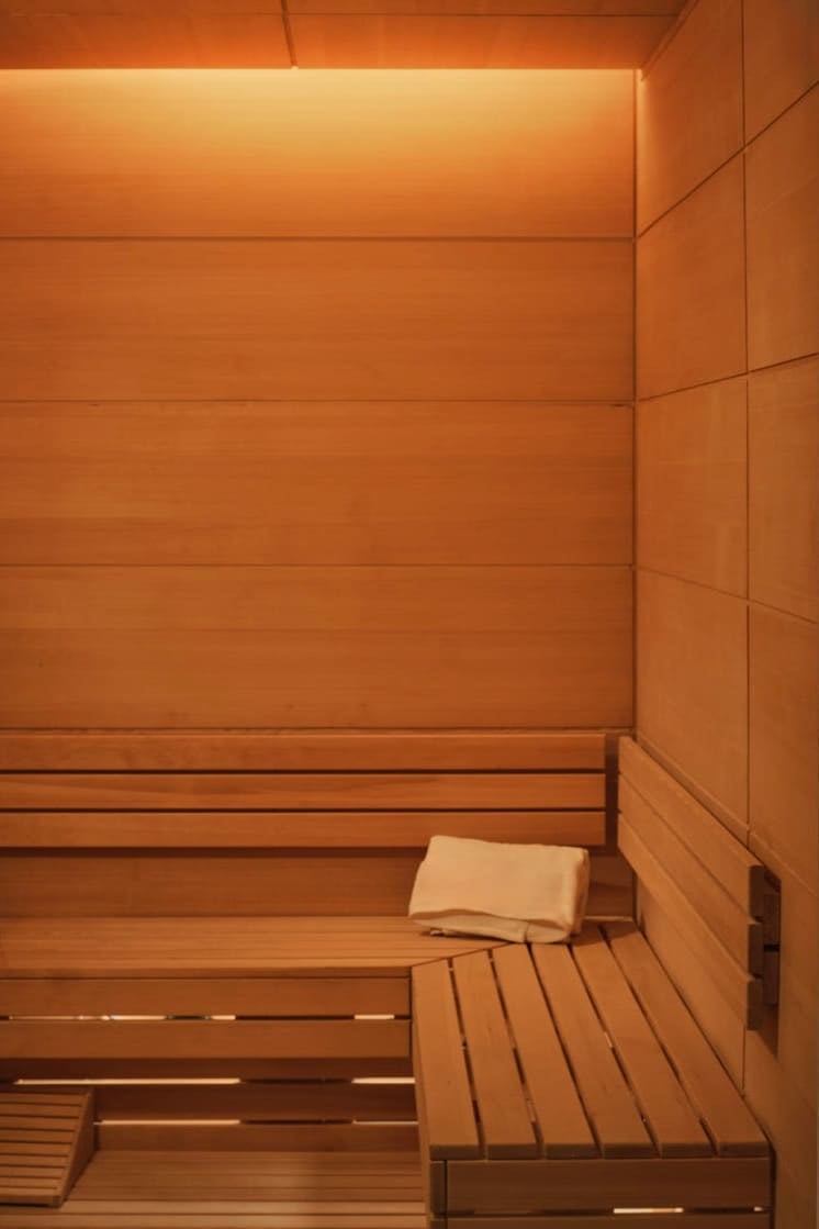 Sauna at UNA Residences on the Brickell waterfront in Miami, Florida.