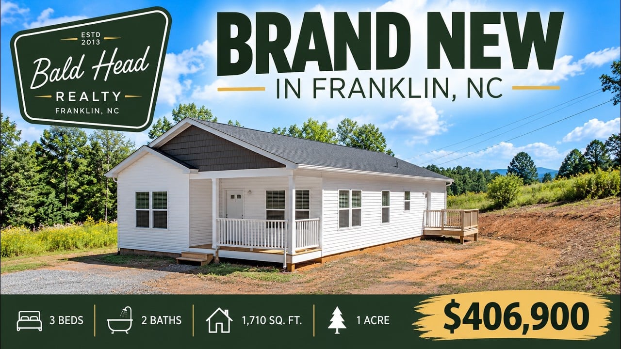 Bald Head Realty graphic advertising a brand-new Franklin home with 3 bedrooms, 2 baths, 1,710 square feet, and a $406,900 price.